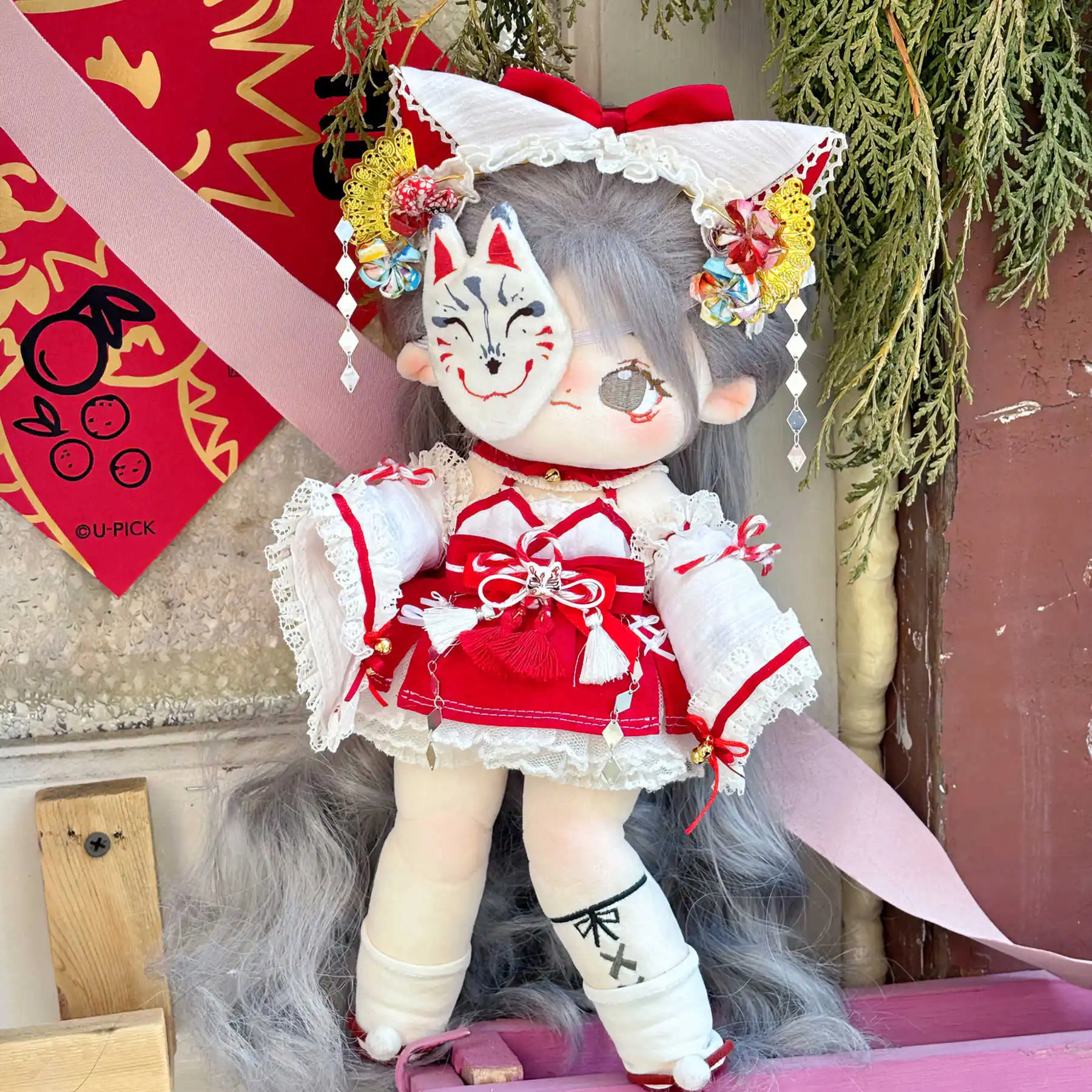 20cm Doll Clothes Kimono Hairpin Mask Big Bow Skirt Costume Suit Stuffed Plushies Plush Doll Accessories Anime Toy For Kids Gift