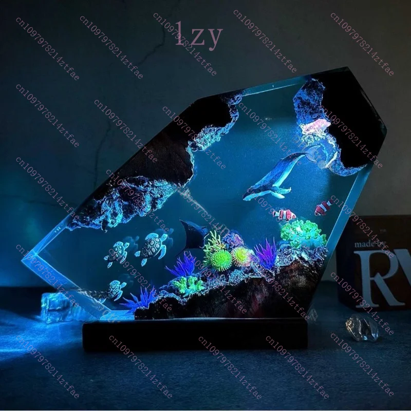 Resin cave ocean wooden night, home decoration handmade DIY color-changing atmosphere