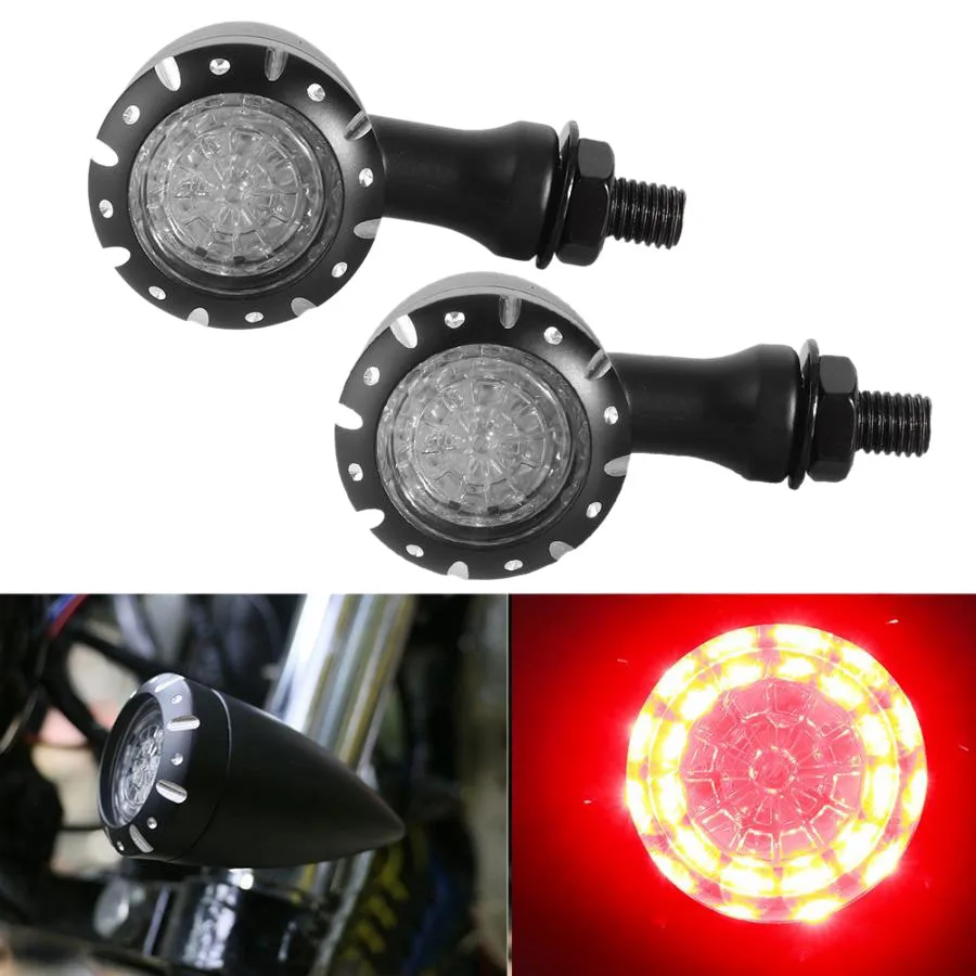 2Pcs Universal Motorcycle LED Brake Blinker Light Turn Signal for Harley Cruiser Chopper Indicator Lights(Black)