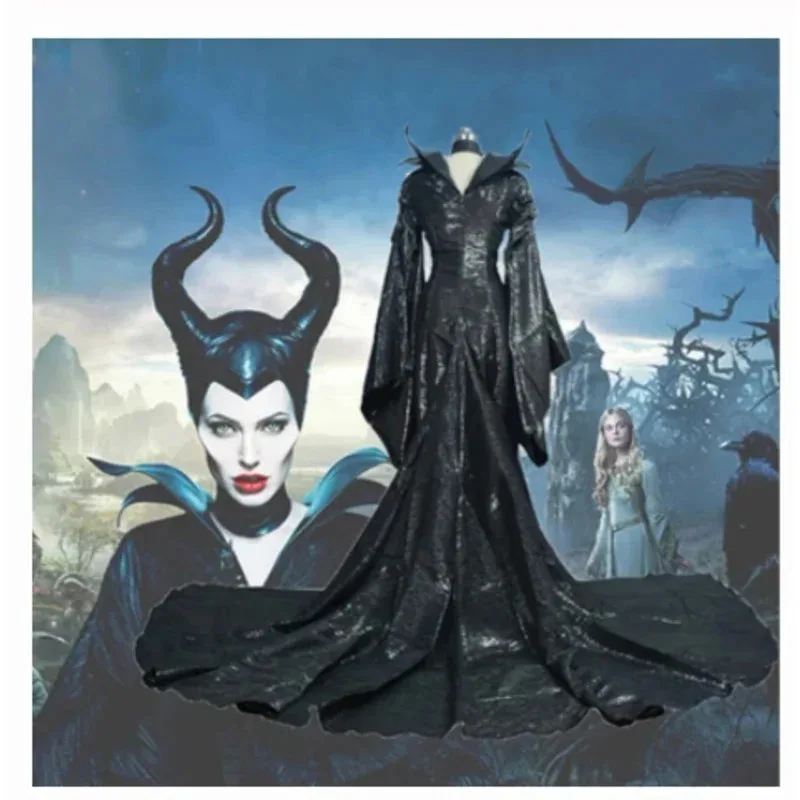 Disfraz de maléfica de lujo para adultos, traje de Cosplay de Reina Malvada, vestido elegante para mujer, disfraz de fiesta de Halloween, sombrero