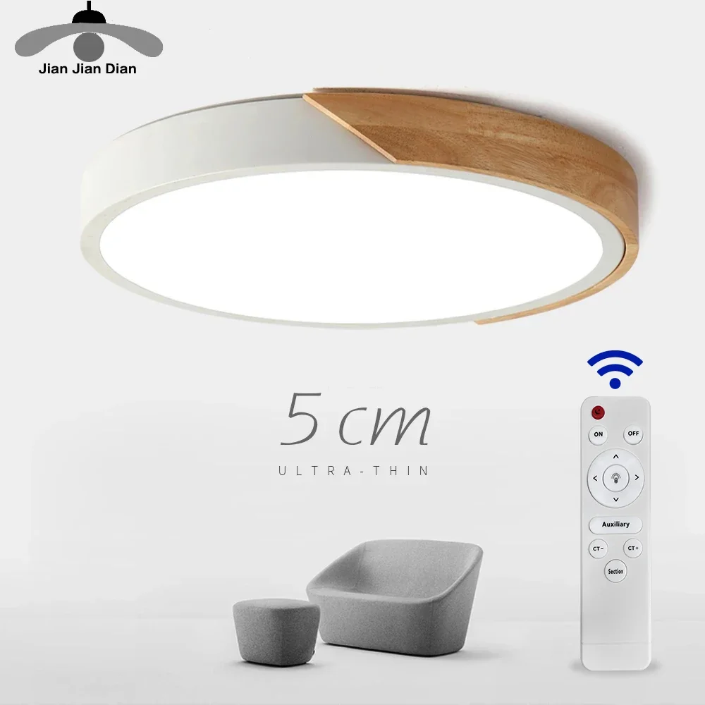 

LED Surface Mount Ceiling Light Modern Ultra Thin Lighting Wood Lamp Fixture Living Room Home Decor Balcony Remote Control