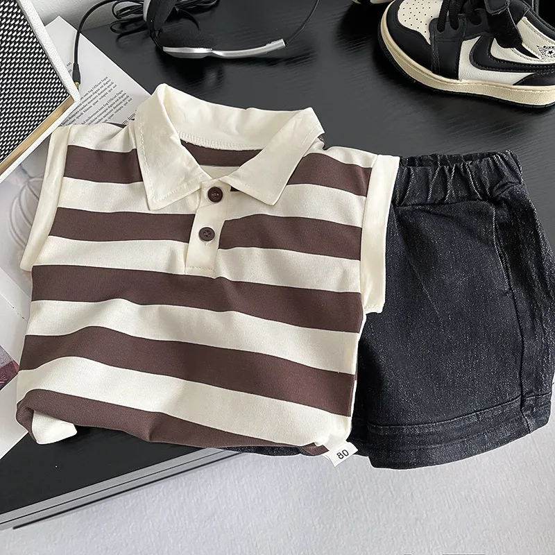 New Children Boys Fashion Summer Casual Clothes Cotton Stripe Polo Vest Shorts 2Pcs/Sets Kids Casual Outfits Infant Tracksuit