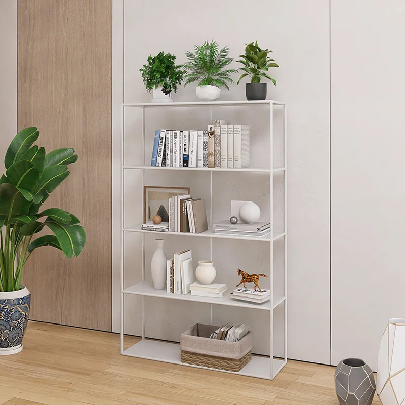 Wrought iron bookshelf living room floor-to-ceiling integrated wall shelf storage display cabinet bookcase multi-layer baffle