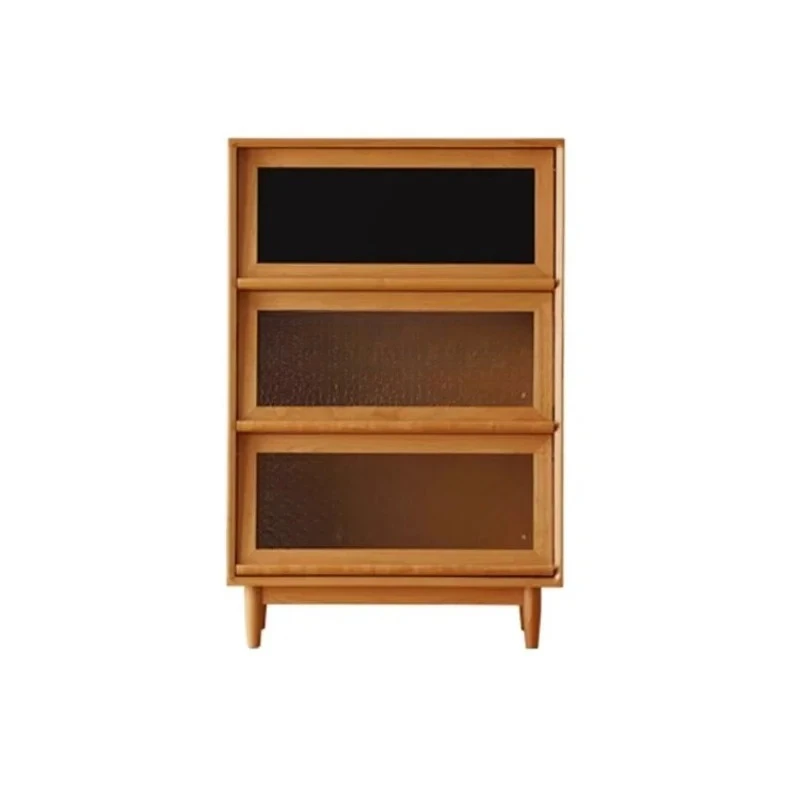 

ss7486 Japanese-style solid wood bookcase, flip glass magazine, Nordic living room sofa side cabinet, bedroom locker