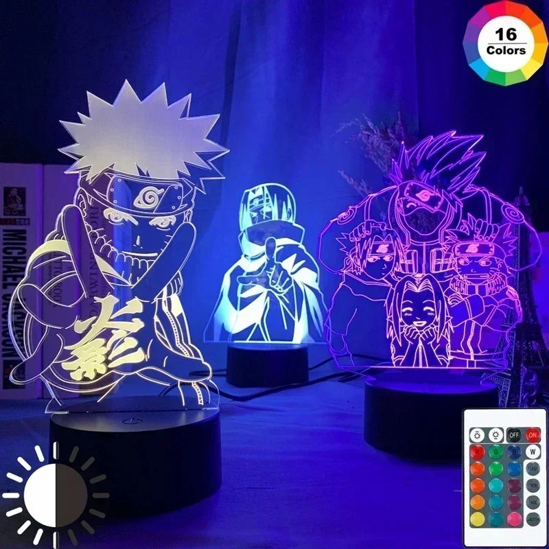 Anime Naruto Kakashi Shippuden Uchiha Sasuke Hatake personajes 3D luces LED de noche colección de figuras de acción modelo juguetes regalos