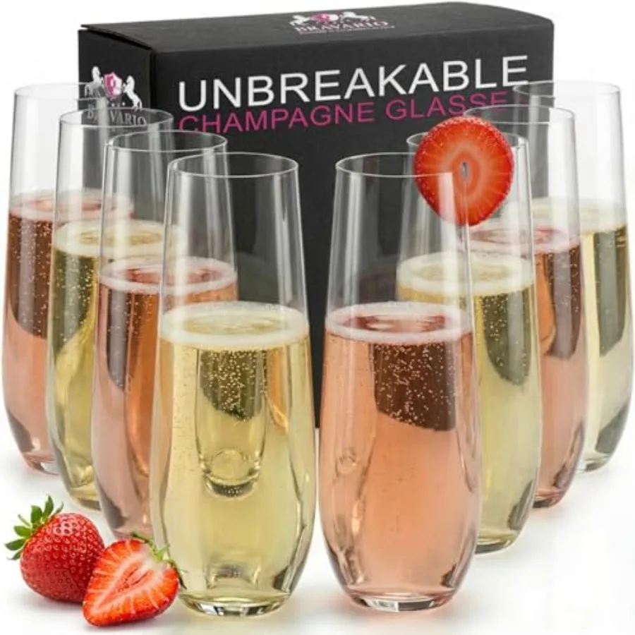 

Plastic Champagne Flutes Heavy Duty Unbreakable Stemless Tritan Glasses BPA-free Reusable .5 oz Set of