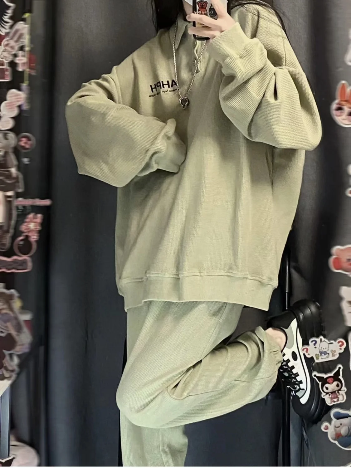 Damskie bluzy japońskie ubrania z rękawami hip-hopowe graficzne okrągłe ubrania oversize wiosenne urocze odzież sportowa crew basic