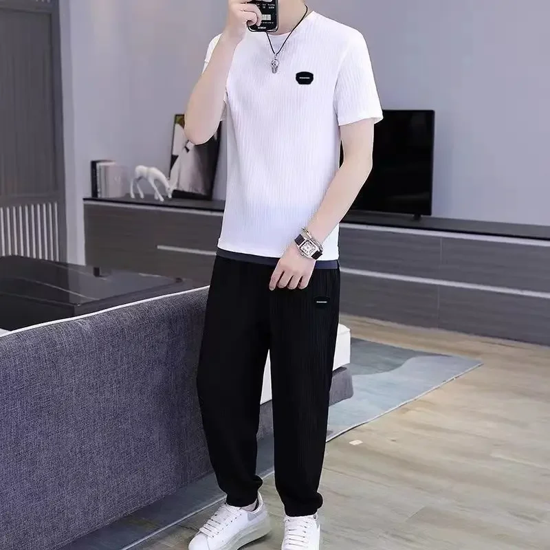 

Quick Drying Male T Shirt Trousers Sets Sports Suits New in Matching Loose Cheap Clothes Outfits Slim Fit Chic Men's Pants Set