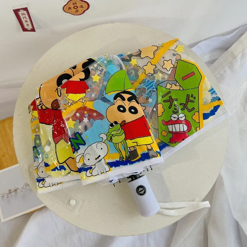 Cartoon Anime Crayon Shin-Chan Transparent Umbrella Cute Folding Automatic Umbrella Trifold Sunumbrella Clear Umbrella Gift