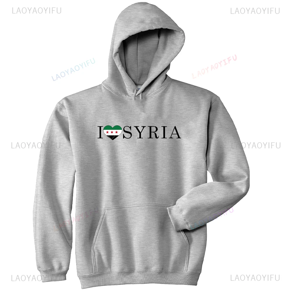 I Love Syria Woman Hoodie Syrian Flag of Love Printed Pullover Autumn and Winter Classic Drop Shoulder Long Sleeve Warm Hoody