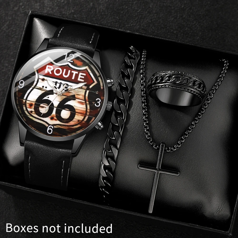 4-piece men's popular watch and bracelet jewelry set, quartz watch combination, latest model, the choice of fashion enthusiasts