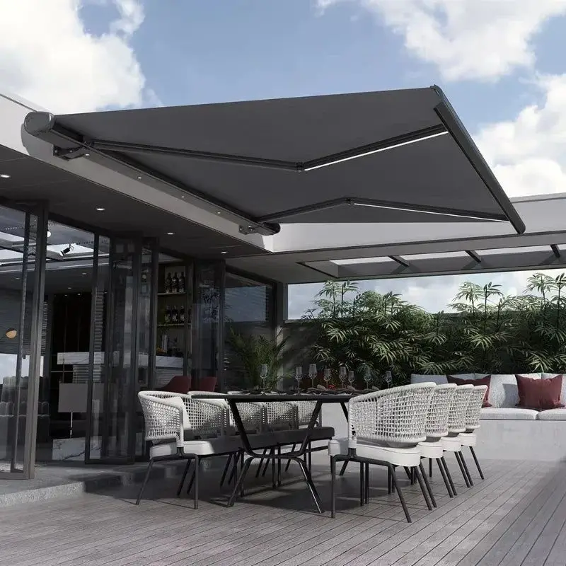 

Uv-resistant Sunshade Water Resistant Awnings for Outside Slim Aluminum Frame Modern Style Patio Awning with Led Light Outdoor