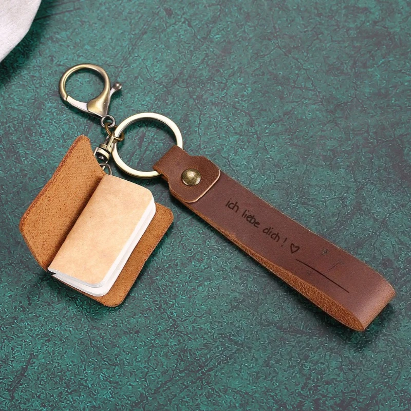 Custom Name Mini Travel Notebook Keychain Crazy Horse Leather Journal Pendant Bag Charm - view 6