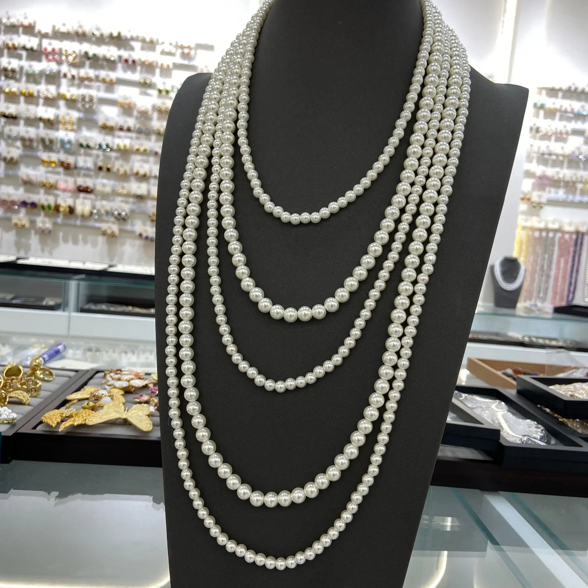 

Простое многослойное жемчужное ожерелье для женщин, элегантное классическое колье с круглыми бусинами, модный ювелирный аксессуар