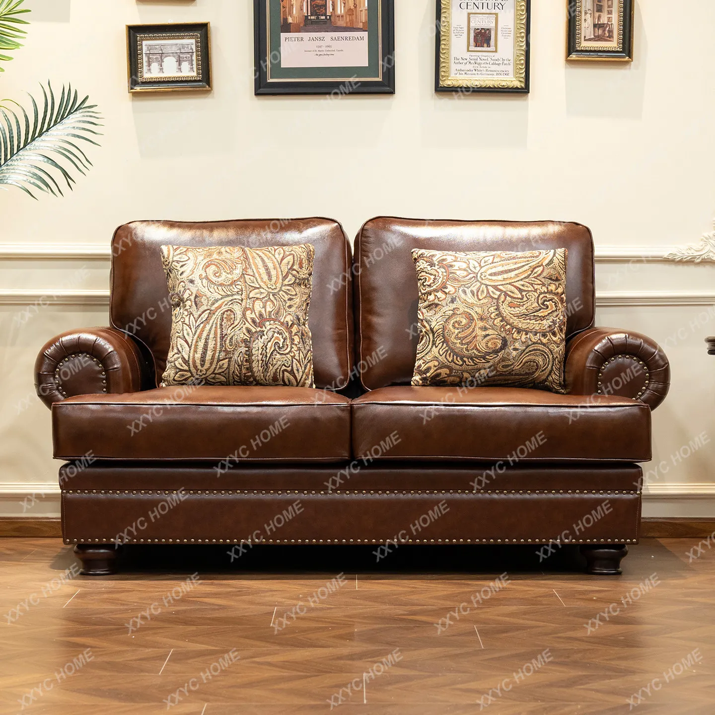 Genuine leather sofa classic style living room brown medieval color three-slot combination first layer cowhide