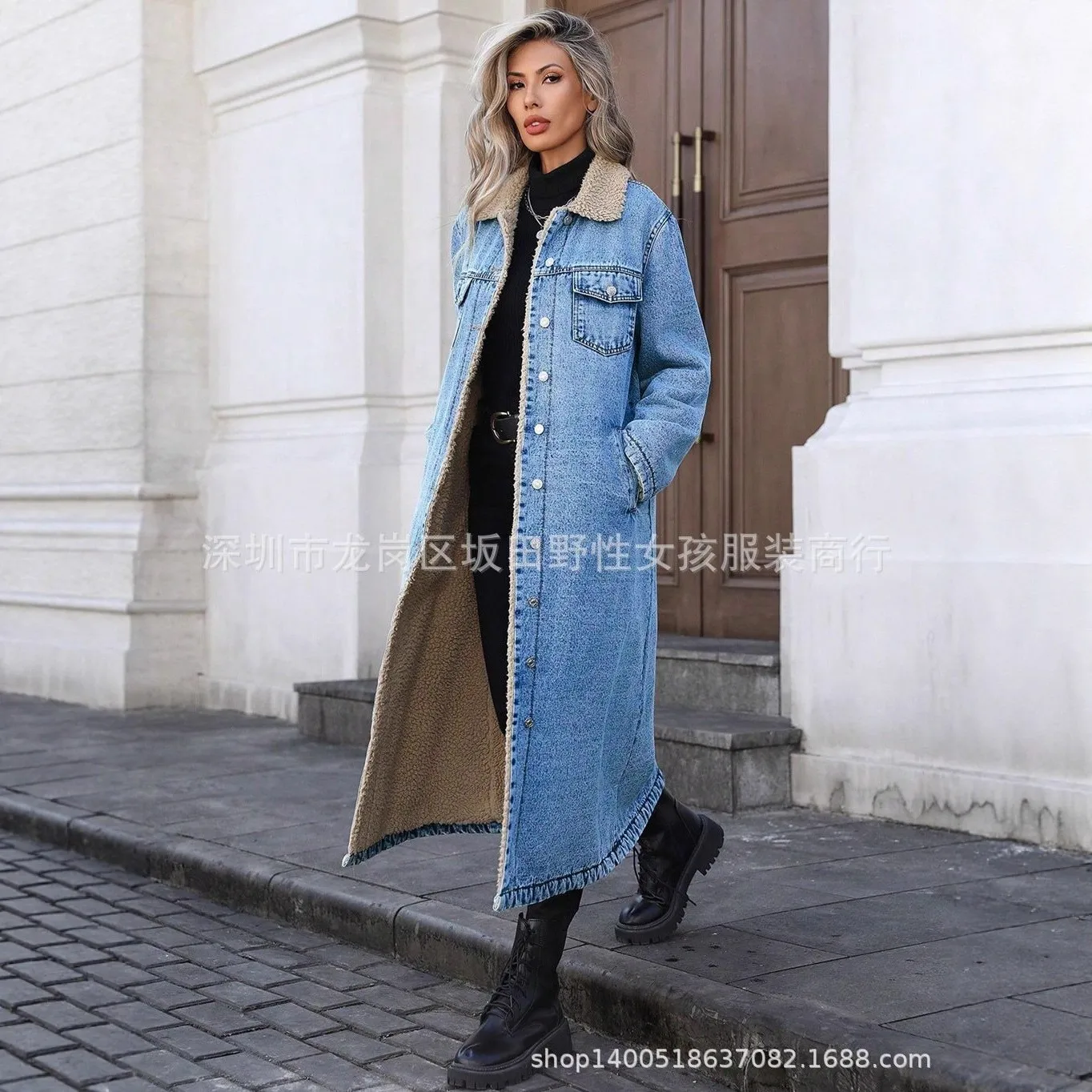 Hoodless Loose Fit Jacket with Lapel Collar Regular Sleeve Long Length Streetwear Edgy Street Long Sleeve Winter for Women