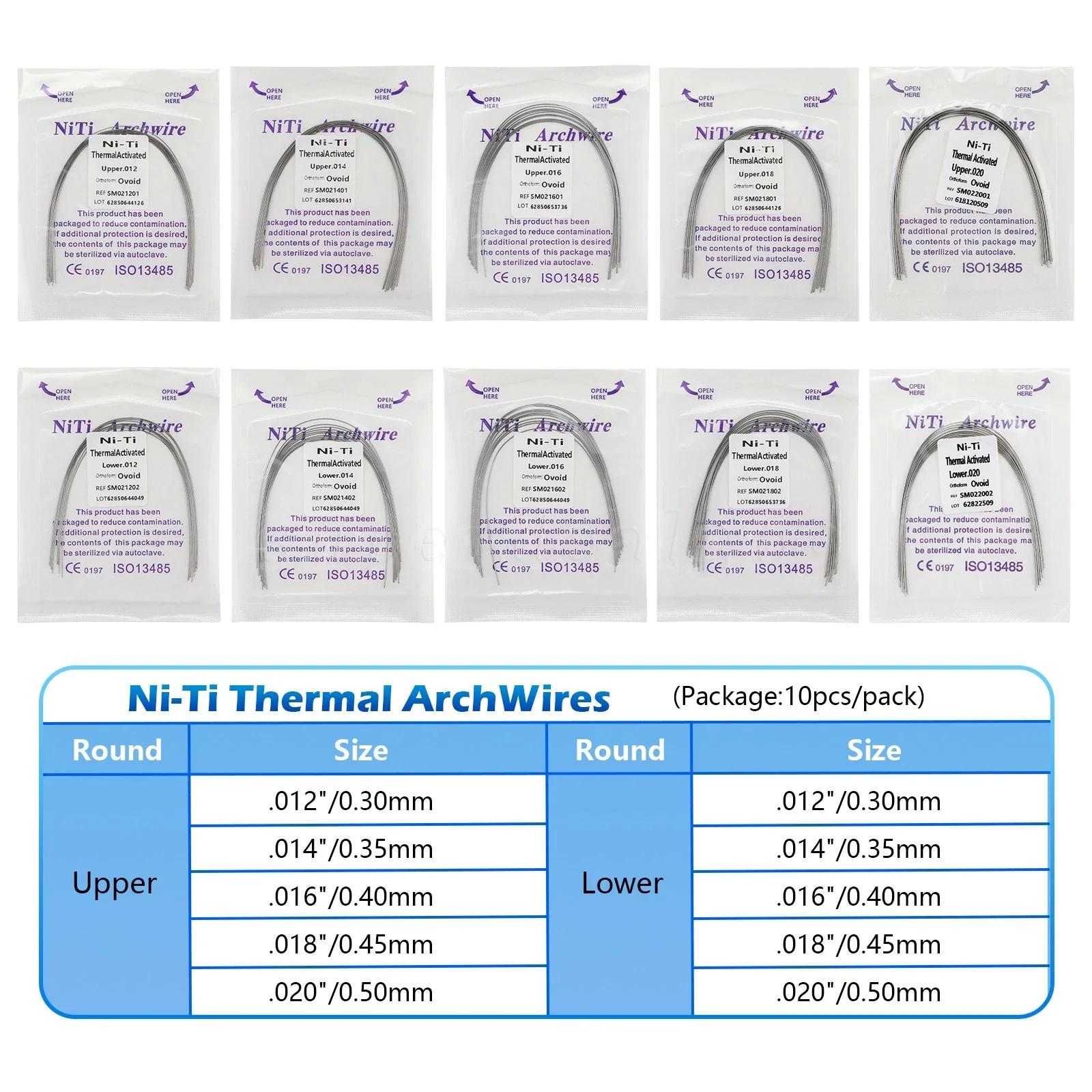 Dental Orthodontic Ni-Ti Wire Heat Thermal Activated Round Arch Wires Ovoid
