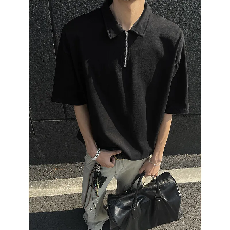 Mens tshirt Loose Fit Half Zip Polo Collar Solid Color Summer T Shirt 2025 New Casual  Sports Comfortable Daily Basic Top