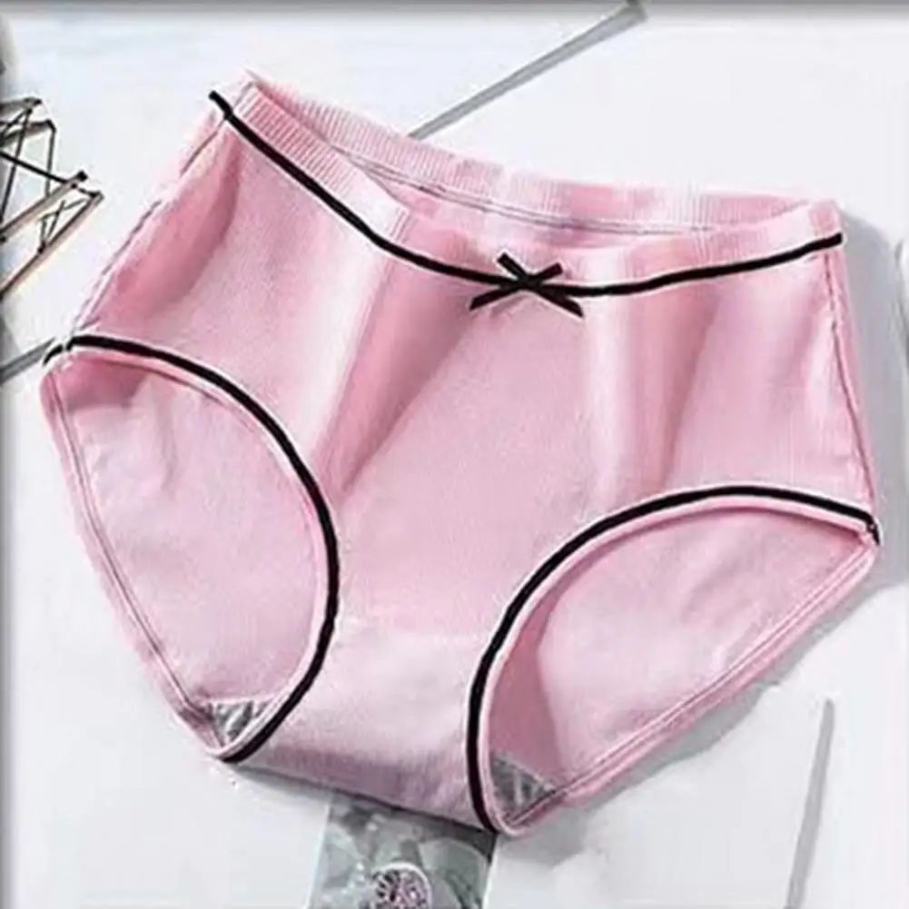 Stretchy Women Panties Breathable Cute Japanese Style Women's Panties with Ribbed Design Bowknot Decor Soft Mid-rise for Girls