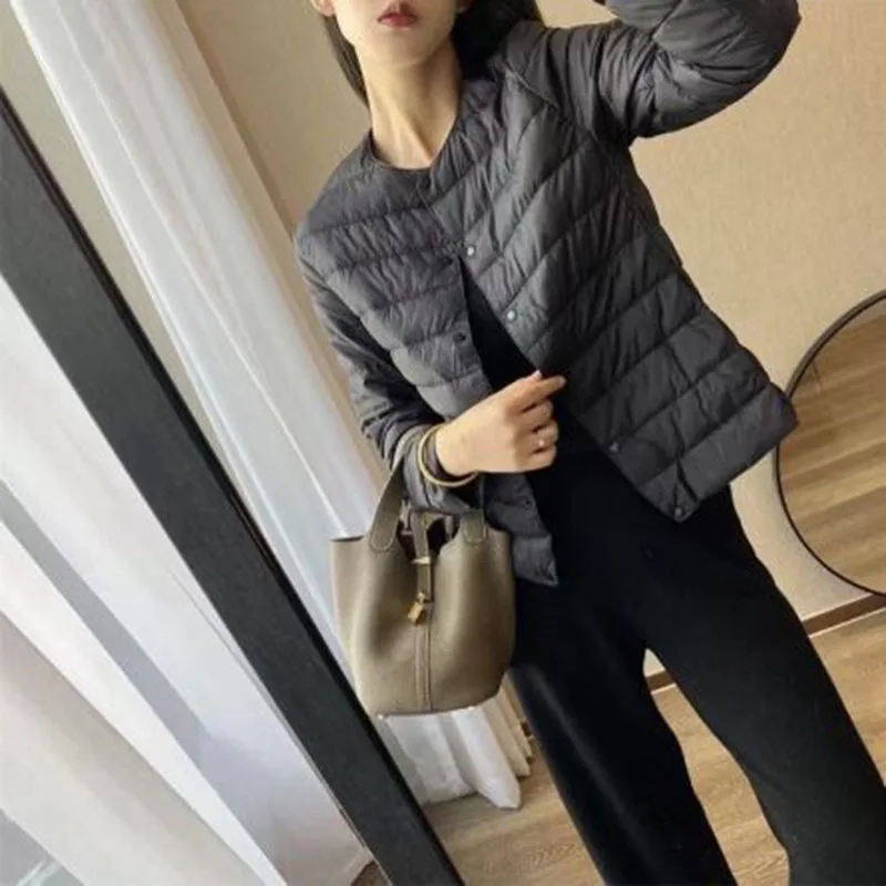 Thin Light Women Down Jacket 2025 Winter New Korean-Style Short Jacket White Duck Down Round Neck Leisure Women Down Jacket H529