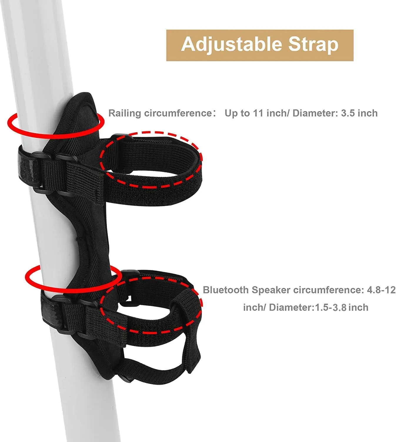 Bluetooth speaker bracket for bicycle golf cart railing, adjustable with speaker accessories bracket Moun bar guide