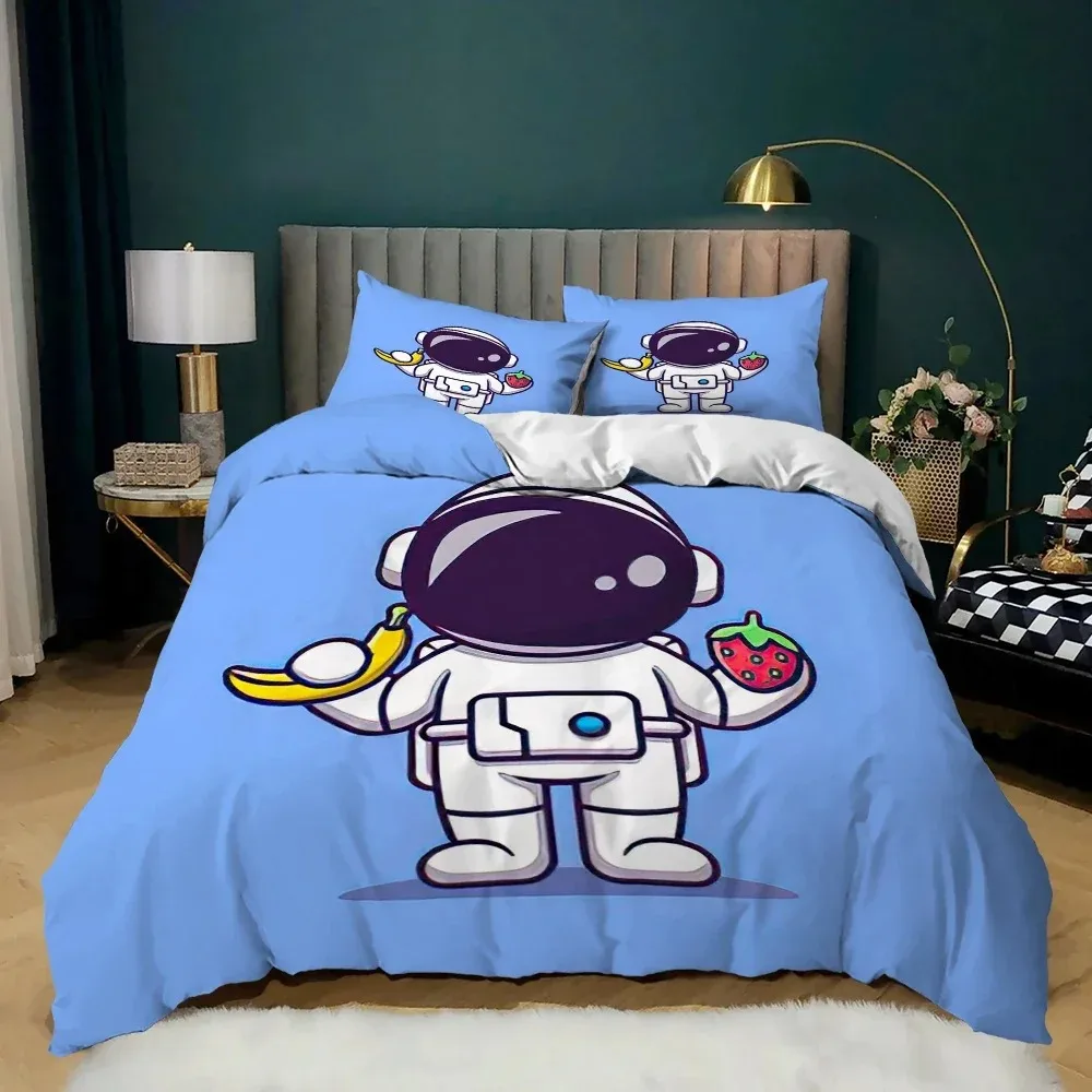 Astronaut Duvet Cover Set King Size Cartoon Astronaut Star Moon Pattern Bedding Set Microfiber Space Theme Full Twin Quilt Cover