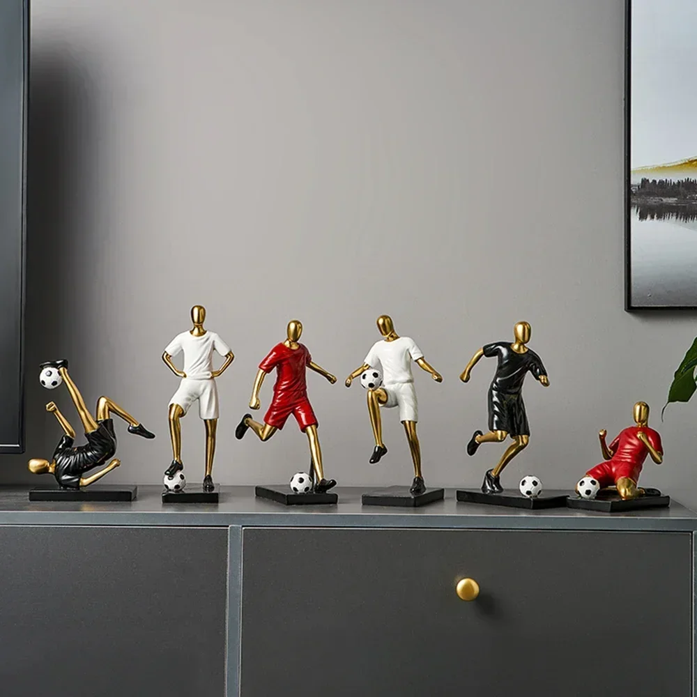 

Creative Modern Figure Statue Playing Football Ornament Softcover Decor Century Cup Souvenir Bedroom Office Decor Sculpture Gift