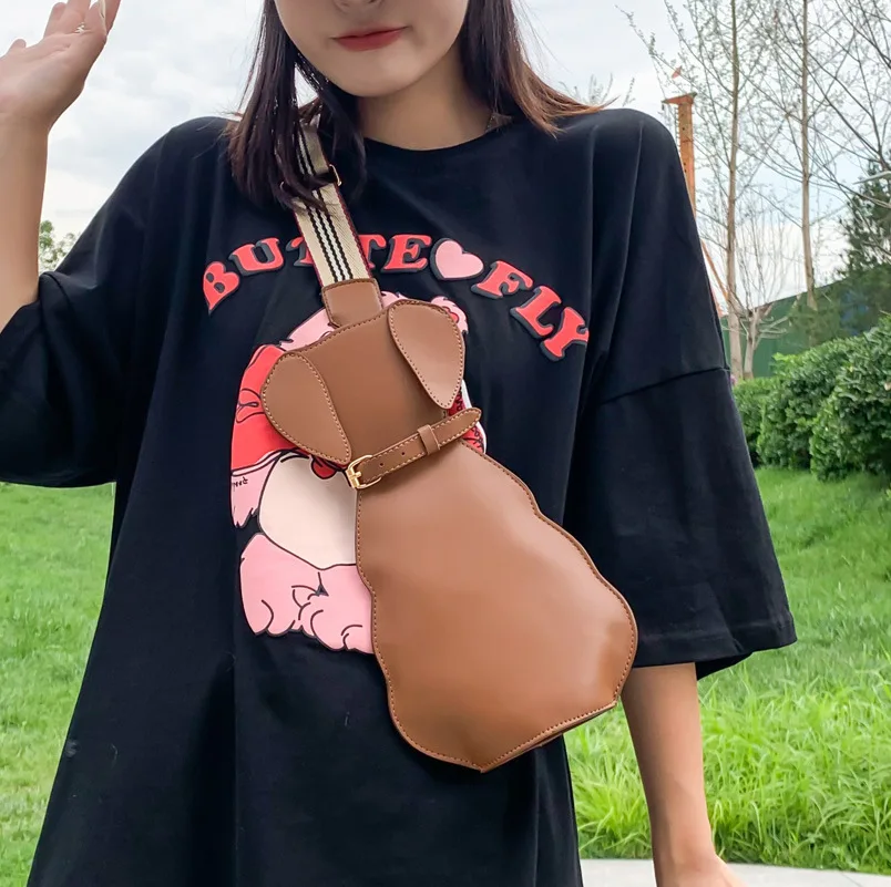 Designer Vintage Chest Waist Women Bag Cute Cat Shape Shoulder Casual Crossbody Bag Purse Lady Cartoon Imitation Leather Handag