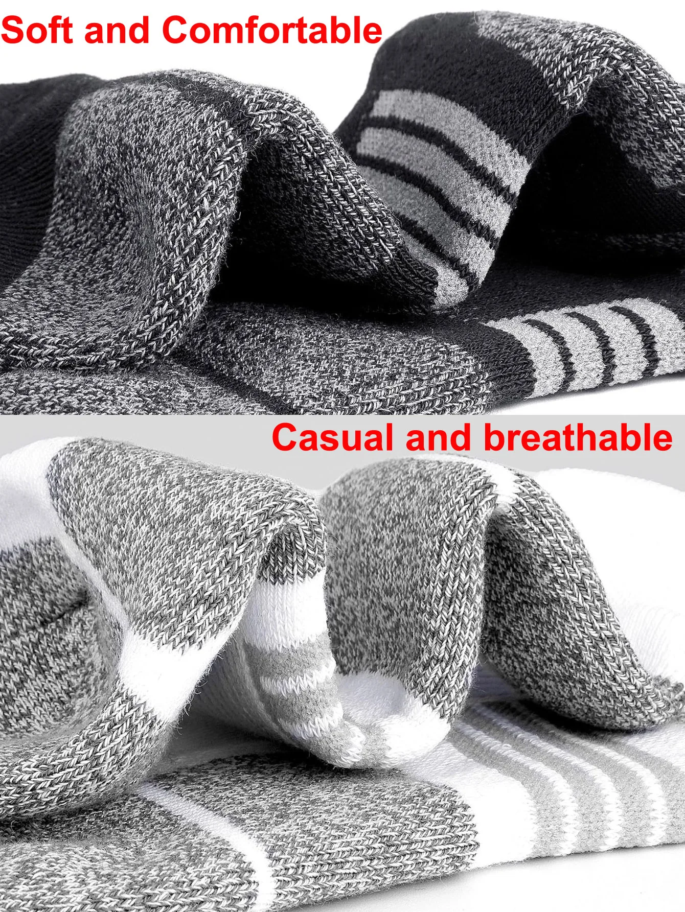 Men's Ankle Socks 6/12 Pairs Black White Grey Heel Tab Thick Cushioned Sweat Wicking Breathable Antislip Running Sports Socks view 3