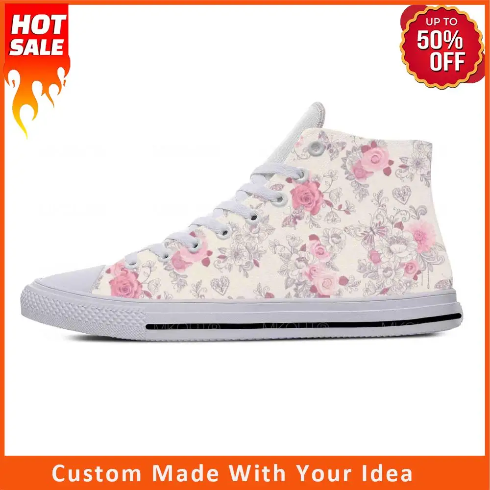 Flower Floral Pattern Anime Cartoon Fashion Funny Casual Cloth Shoes High Top Lightweight Breathable 3D Print Men Women Sneakers