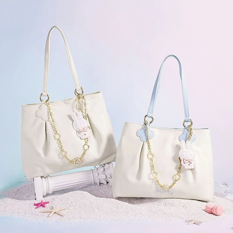 Cartoon Kawaii Miffy Style Simple Solid Color Portable Bag One Shoulder Fashion Versatile Large Capacity Antifouling Practical