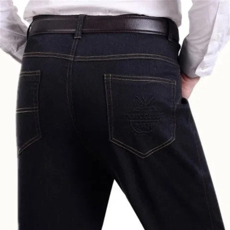 Moda inverno lavado angustiado jeans roupas mais velo engrossar solto em linha reta cintura alta baggy elástico calças casuais jj683