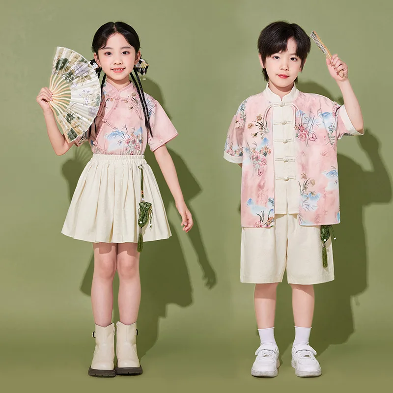 زي أداء النمط الصيني للأطفال زي أداء جوقة التشجيع لرياض الأطفال من Hanfu