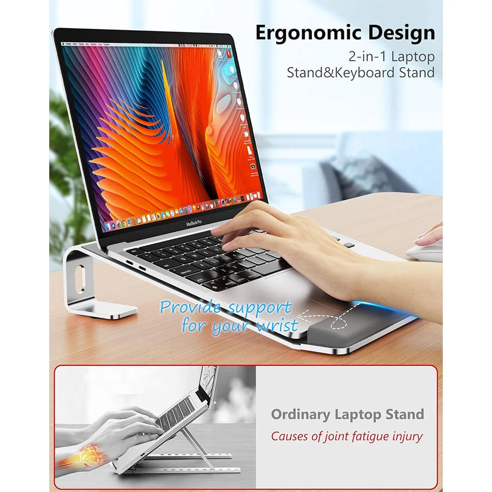 Ergonomischer Aluminium-Laptopständer für Schreibtisch mit Handgelenkstütze Abnehmbarer Aufsatz für MacBook Ideal für Büronutzung