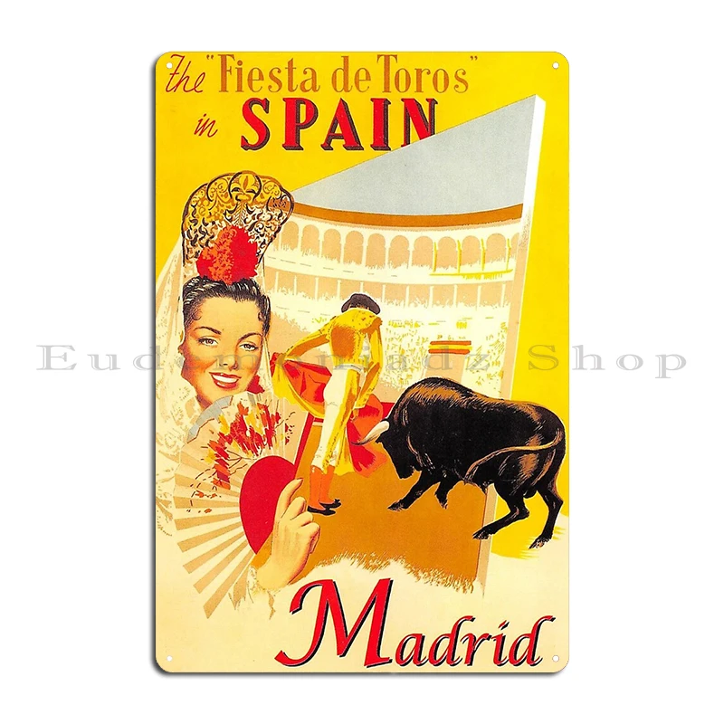 Mexico Bullfighting Travel Vintage Madrid Spain circus poster showing a bullfight and parade Metal Plaque Club Tin Sign Poster