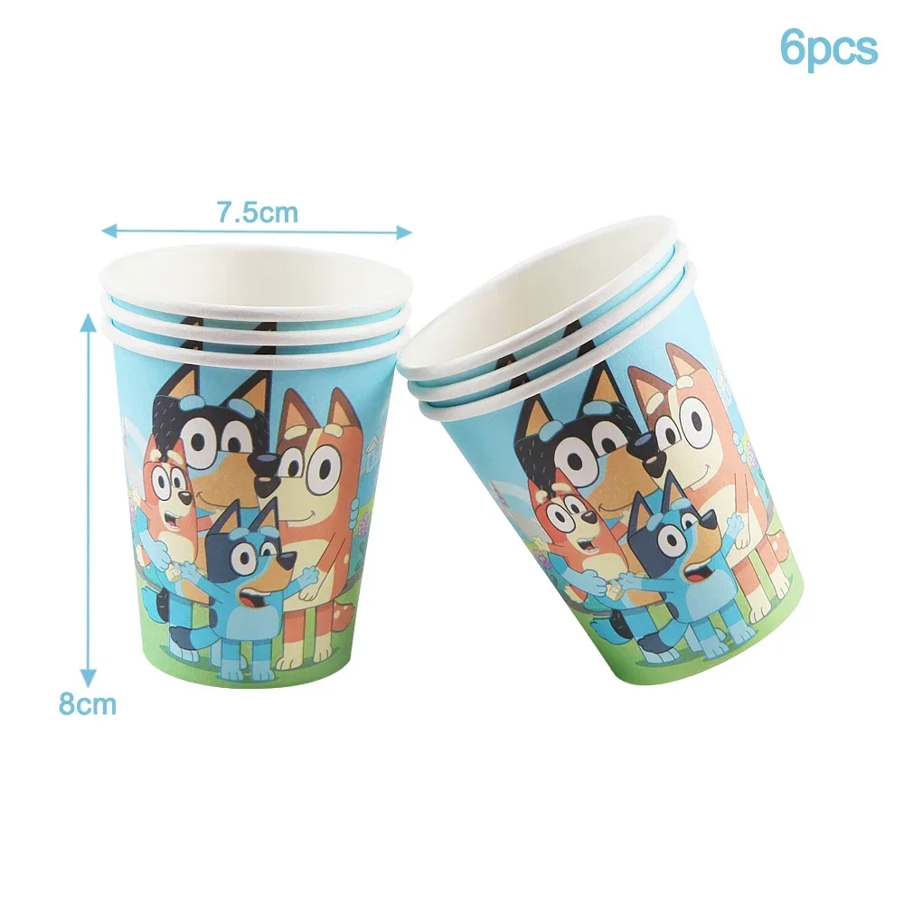 Cartoon Bingo Blue Dog Balloon Set Baby Shower Disposable Tableware DIY Decorative Cup and Plate Boys and Girls Birthday Party