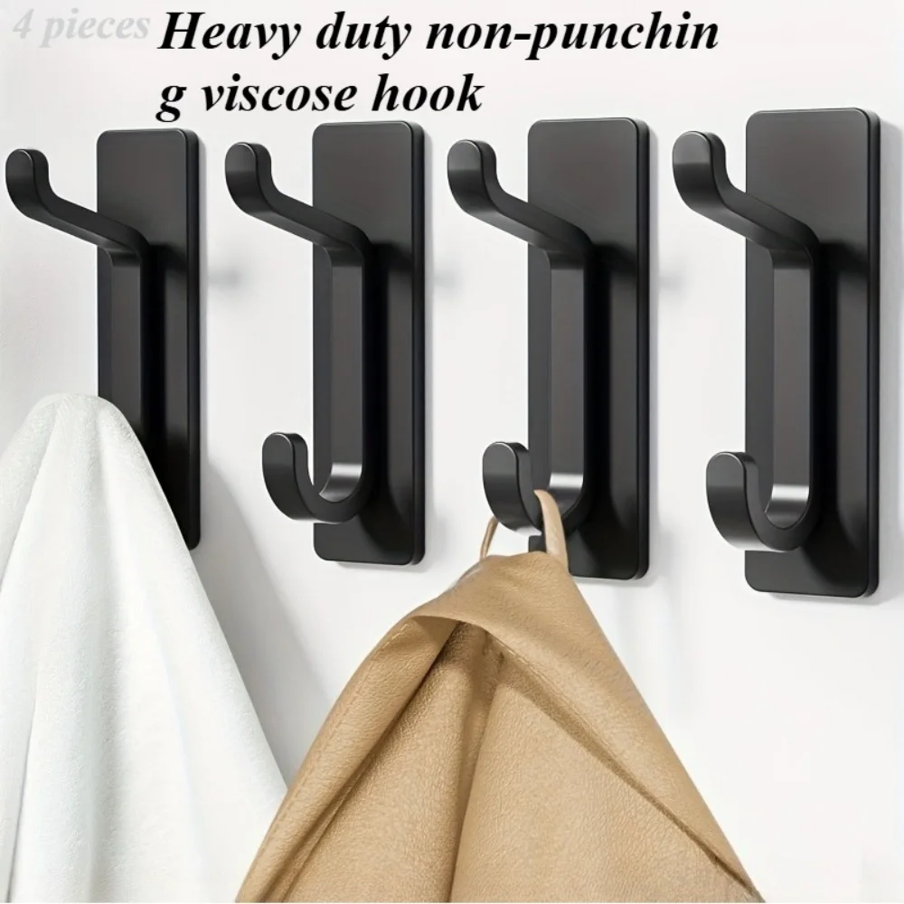 4 Pack Strong Adhesive Door Hooks, Capacity Wall Hooks for Coats & Towels, Stainless Steel Stick-on Hooks No Drilling