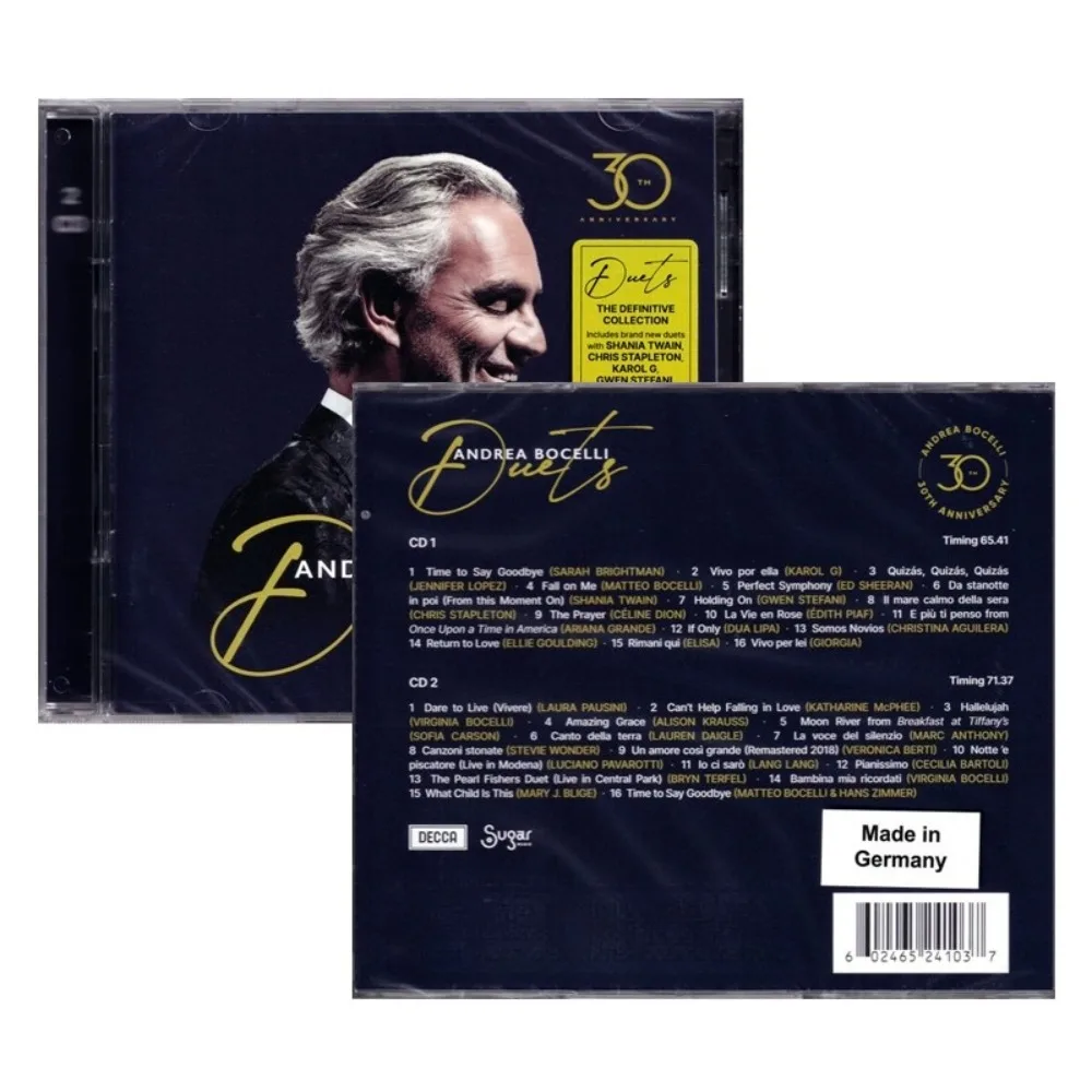 أندريا بوسيلي دويتس كلاسيكيات الذكرى الثلاثين 2CD - أقصى البوب التشغيلية الخالدة لعشاق الموسيقى والمجموعة