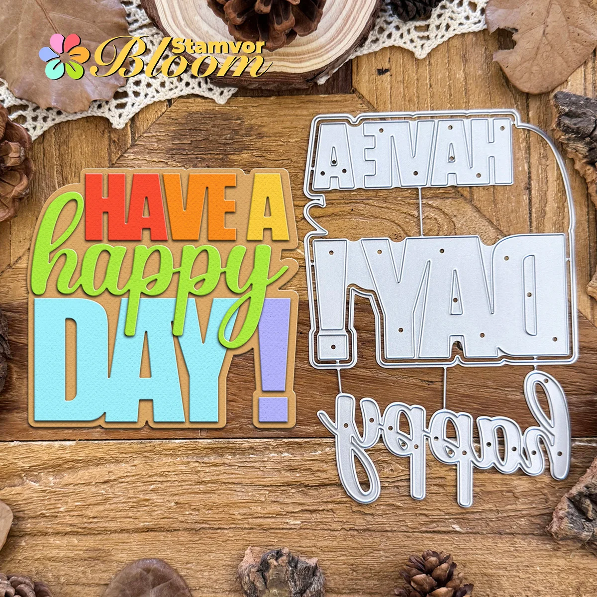 Original Lovely Layers Words Titel HABEN EINEN GLÜCKLICHEN TAG! Metall-Stanzformen für Scrapbooking, dekorative Prägung