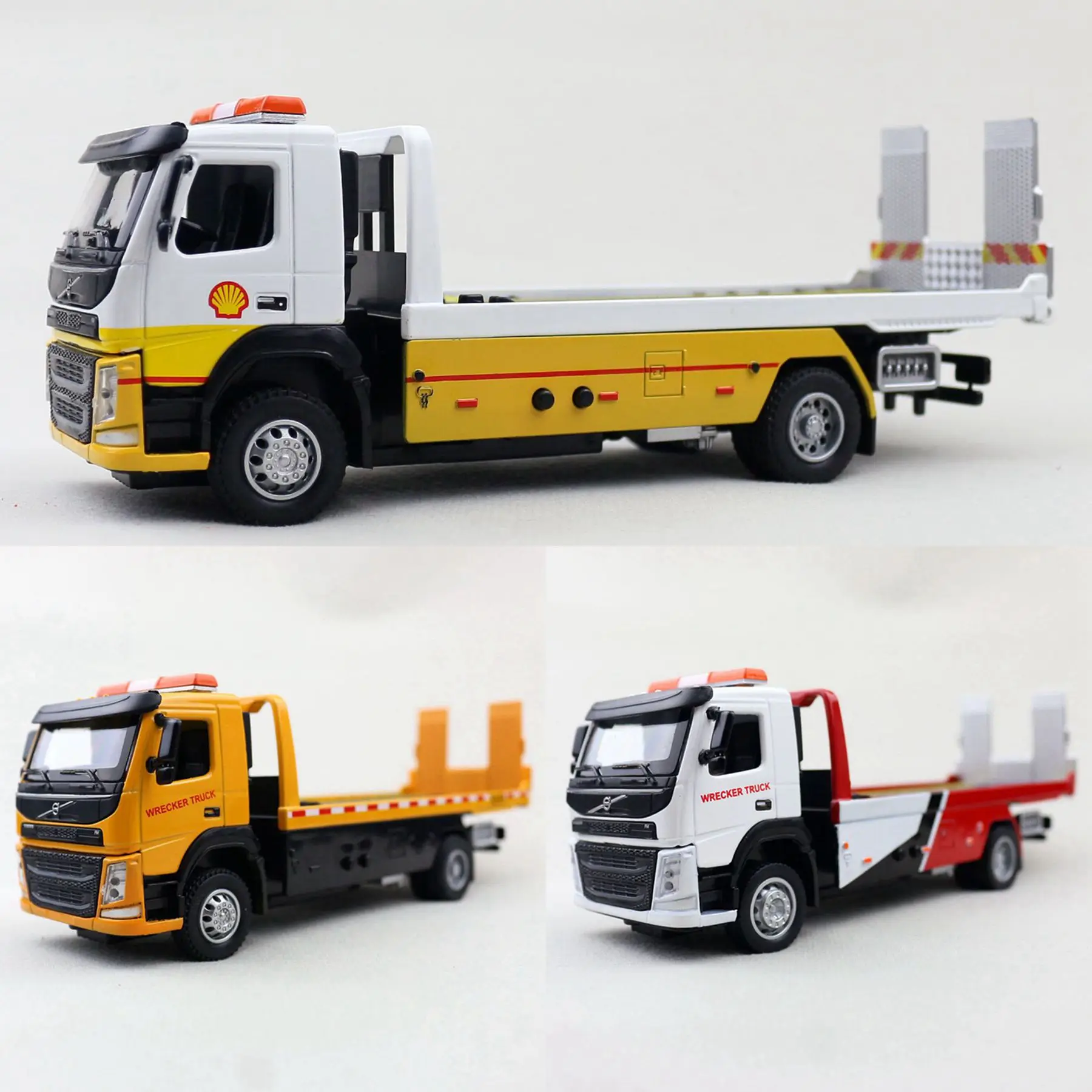 1/50 Volvo Car Trailer Tow Platform Truck Toy Car Diecast Vehicle Model Pull Back Sound & Light Educational Collection Gift Kid