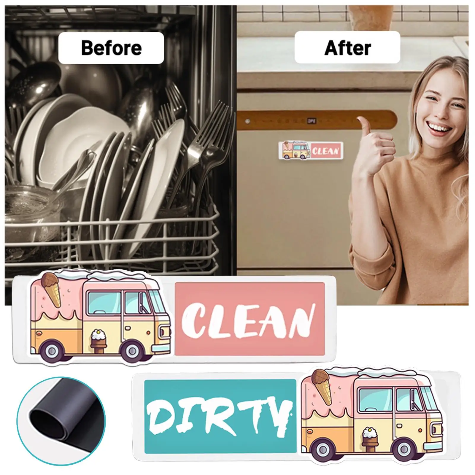 Dishwasher Sign with Adhesive Non-Scratch Cute Decor Clean-Dirty Dishwasher Magnet for Home Apartment Kitchen Decor Washing