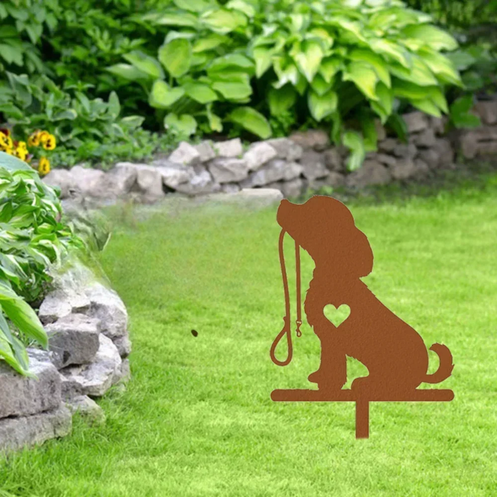 Small Dog Garden Stake Iron Art - Transform your outdoor space with this cute stake. Ideal for pet commemoration and yard art