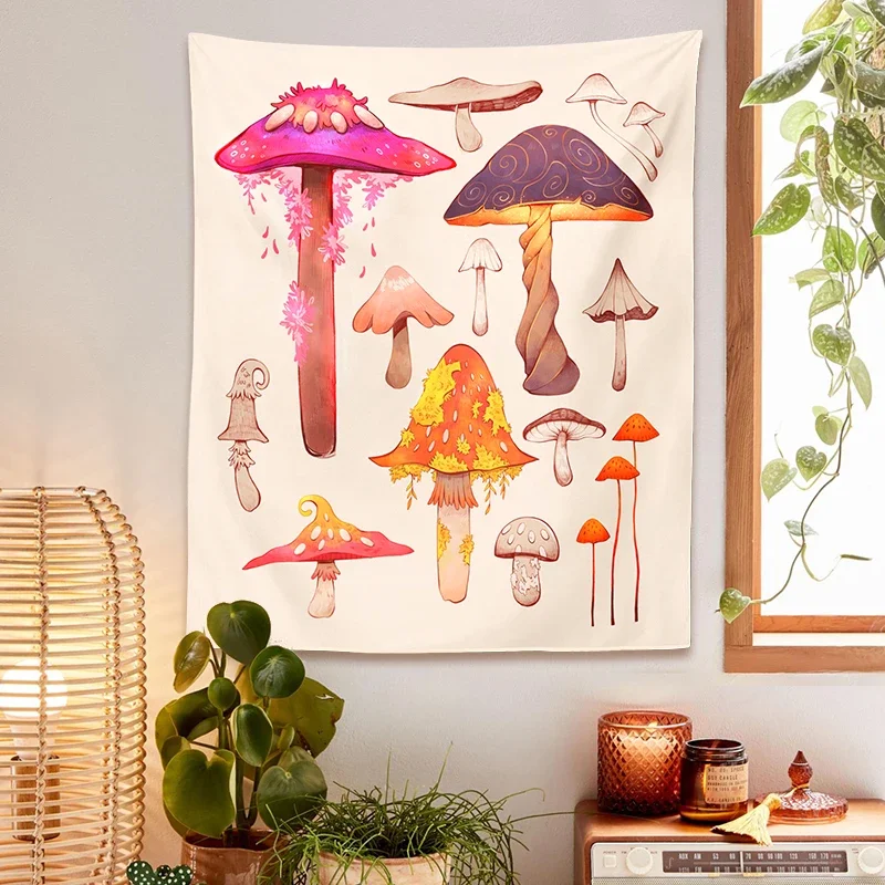 Vintage Mushroom Tapestry Wall Hanging Illustration Reference Chart Tapestry Fungus Tapestry Colored Vertical Dorm Home Decor