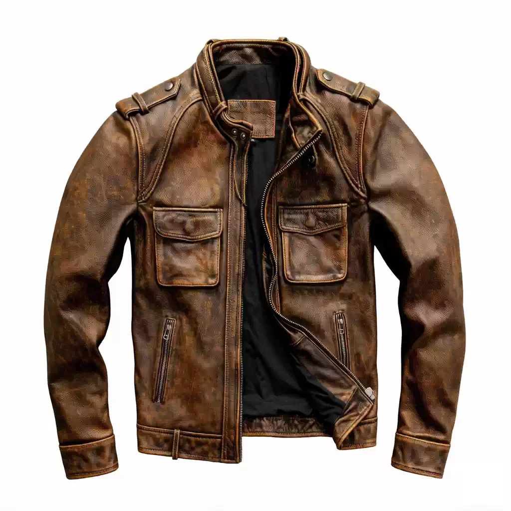 Yellow Autumn Leather Jacket Men Vintage Style Plus Size 5XL Genuine Natural Cowhide Stand Collar Retro Casual Coat