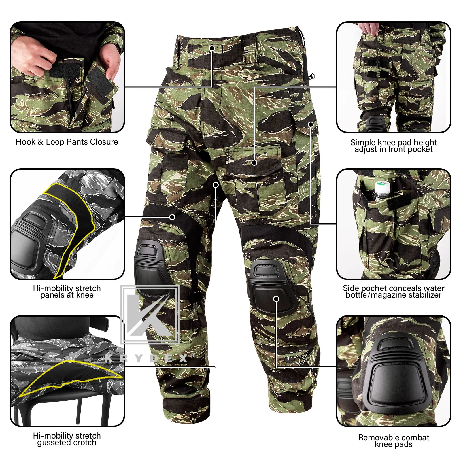 Imagem -04 - Krydex-camuflagem Calças de Combate Tático Calças de Combate Joelheiras Outdoor Caça Uniforme Engrenagem