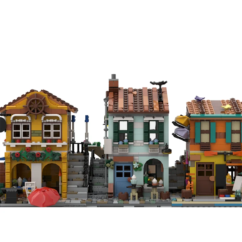 

MOC City Streetscape Architecture Riviera Bakery Crab Restaurant Model DIY Assembled Building Block Toy Children's Birthday Gift