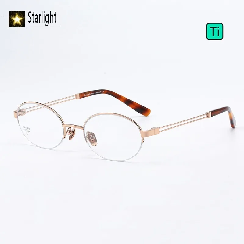 

2026 Titanium Golden Anti Blue Light Glasses Frame Women Oval Eyeglass Frames Woman Men Eyewear Female Myopia Prescription 141mm