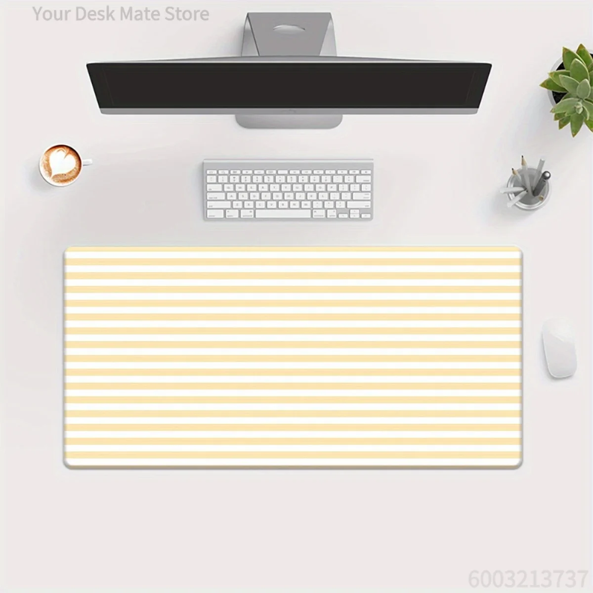 Pastel Aesthetic Large Desk Mat Wavy Gradient Gingham Striped Anti‑Slip Rubber Base Keyboard Mouse Pad for Home Office Desk