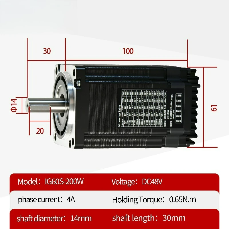 60x60x100mm 48VDC 3000RPM 200W 0.65Nm Nema 24 Brush IP54 Servo Motor Pulse Control for Home Appliance CNC Automation Fan