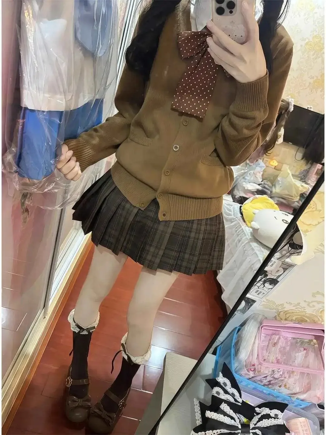 

Original JK orm Caramel Croissant Skirt Set Women's Autumn Winter Warm Knitted Open Cardigan Sweater Outerwear Top